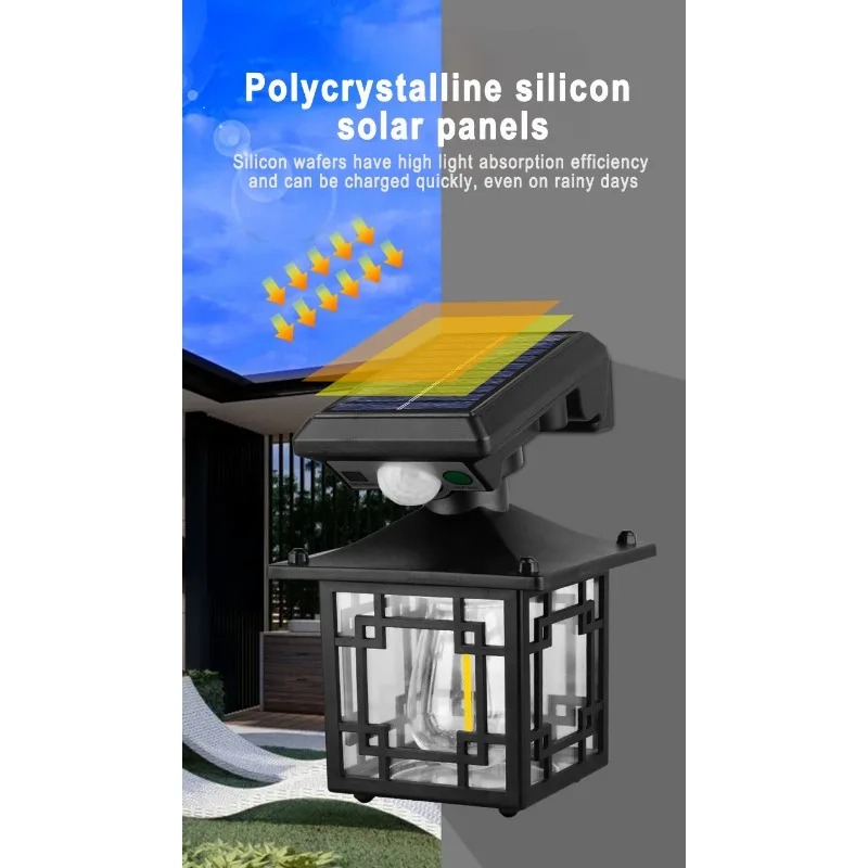 Retro Solar Wall Lamp – IP65 Waterproof Outdoor Light with Motion Sensor 3 Retro Solar Wall Lamp – IP65 Waterproof Outdoor Light with Motion Sensor - Image 3