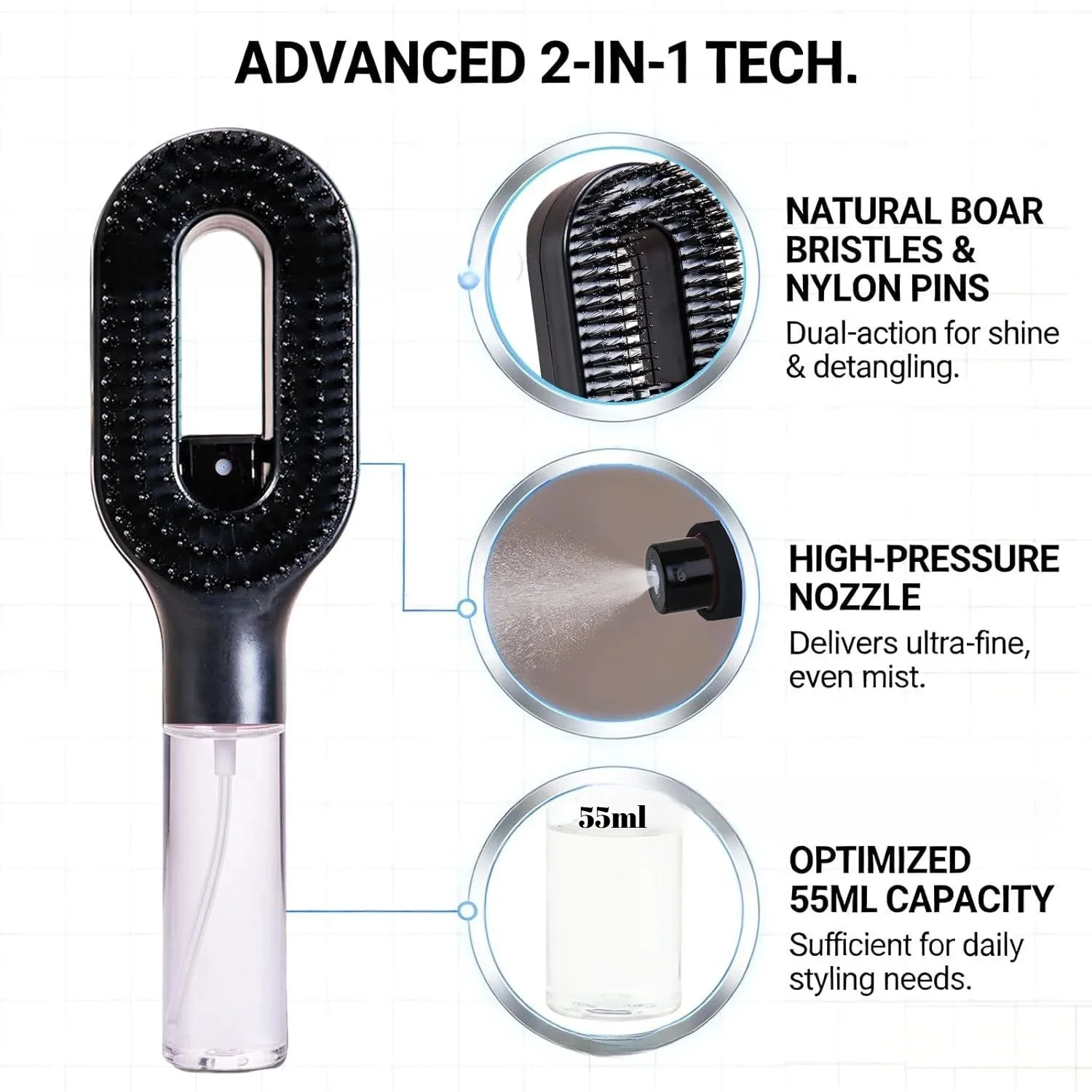 Spray Massage Comb – 2-in-1 Water Mist Hair Brush for Detangling & Scalp Care 2 Spray Massage Comb – 2-in-1 Water Mist Hair Brush for Detangling & Scalp Care - Image 2