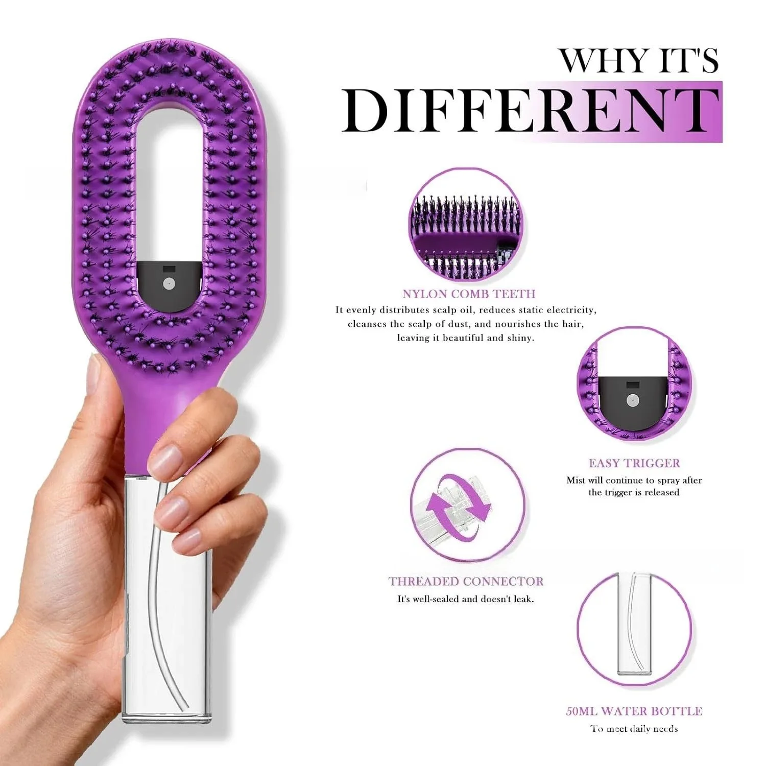Spray Massage Comb – 2-in-1 Water Mist Hair Brush for Detangling & Scalp Care 3 Spray Massage Comb – 2-in-1 Water Mist Hair Brush for Detangling & Scalp Care - Image 3
