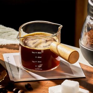 Glass Espresso Measuring Cup with Wooden Handle