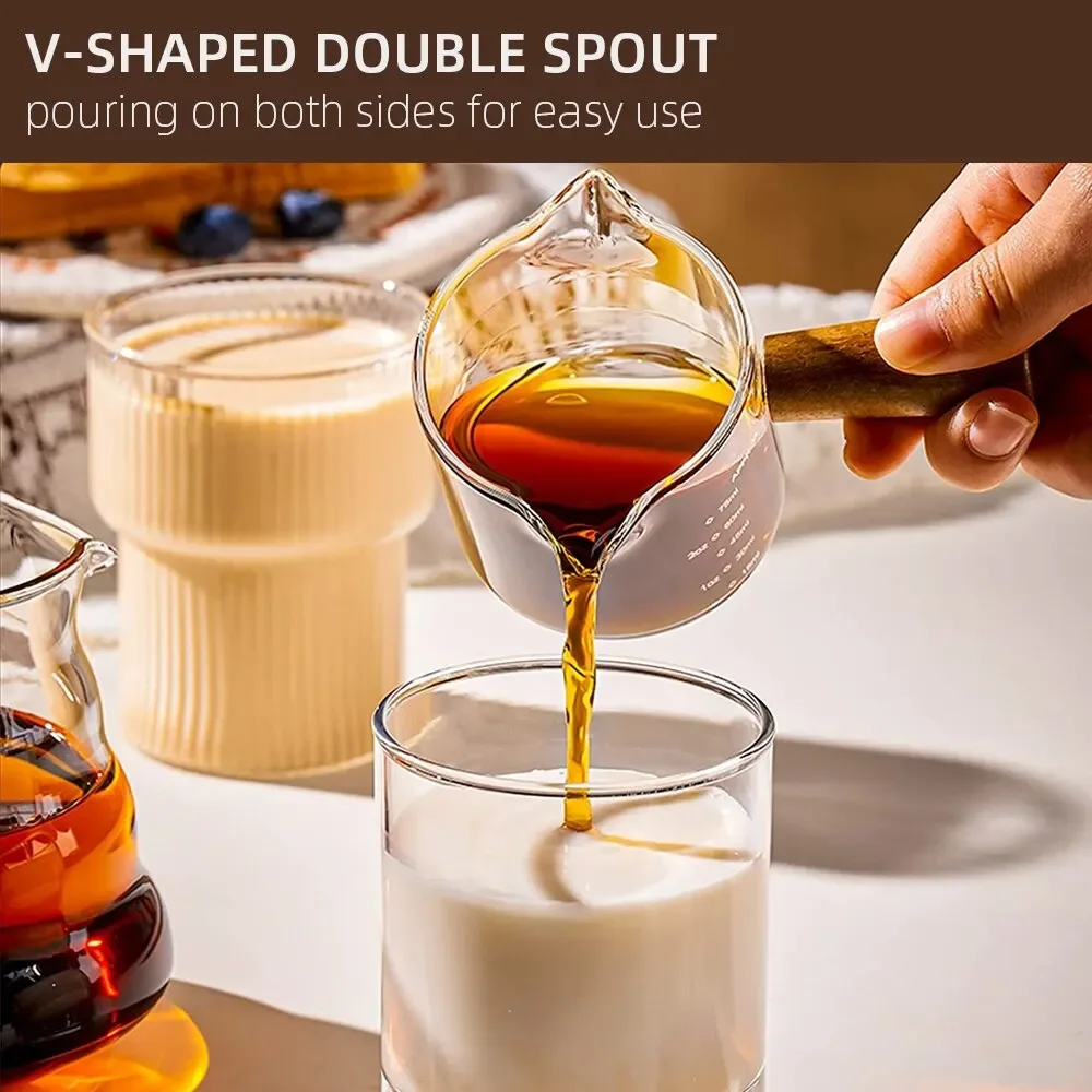 Glass Espresso Measuring Cup with Wooden Handle 2 Glass Espresso Measuring Cup with Wooden Handle - Image 2