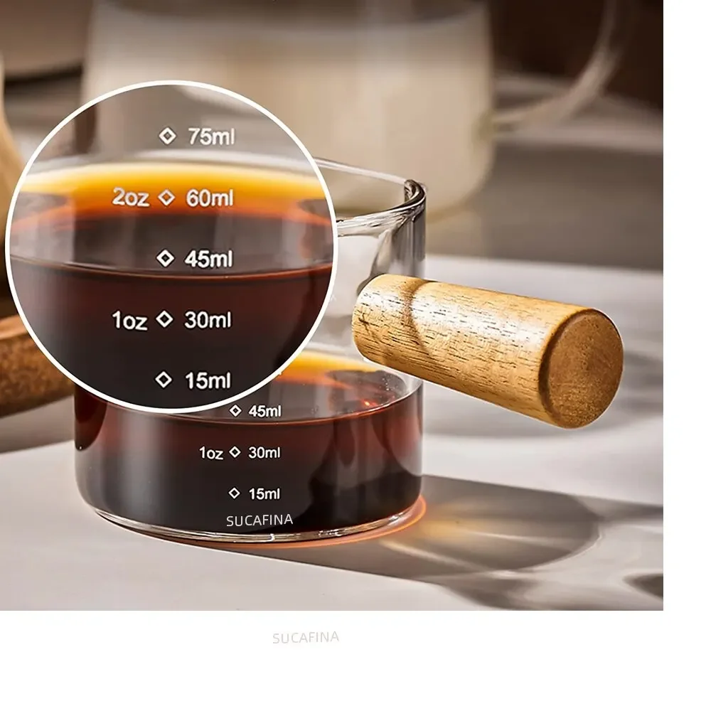 Glass Espresso Measuring Cup with Wooden Handle 3 Glass Espresso Measuring Cup with Wooden Handle - Image 3