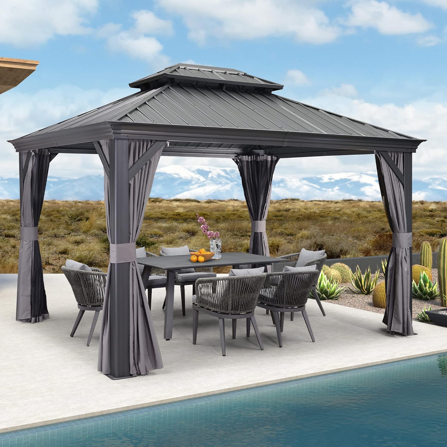Hardtop Outdoor Gazebo with Curtains for Patio & Backyard 2 Hardtop Outdoor Gazebo with Curtains for Patio & Backyard - Image 2
